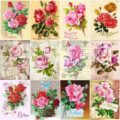 Pittura Diamante 5D Fiore Quadrato Pieno Rotondo Fai da Te Mosaico Strass Rosa Ricamo Diamante Testo Arte Murale