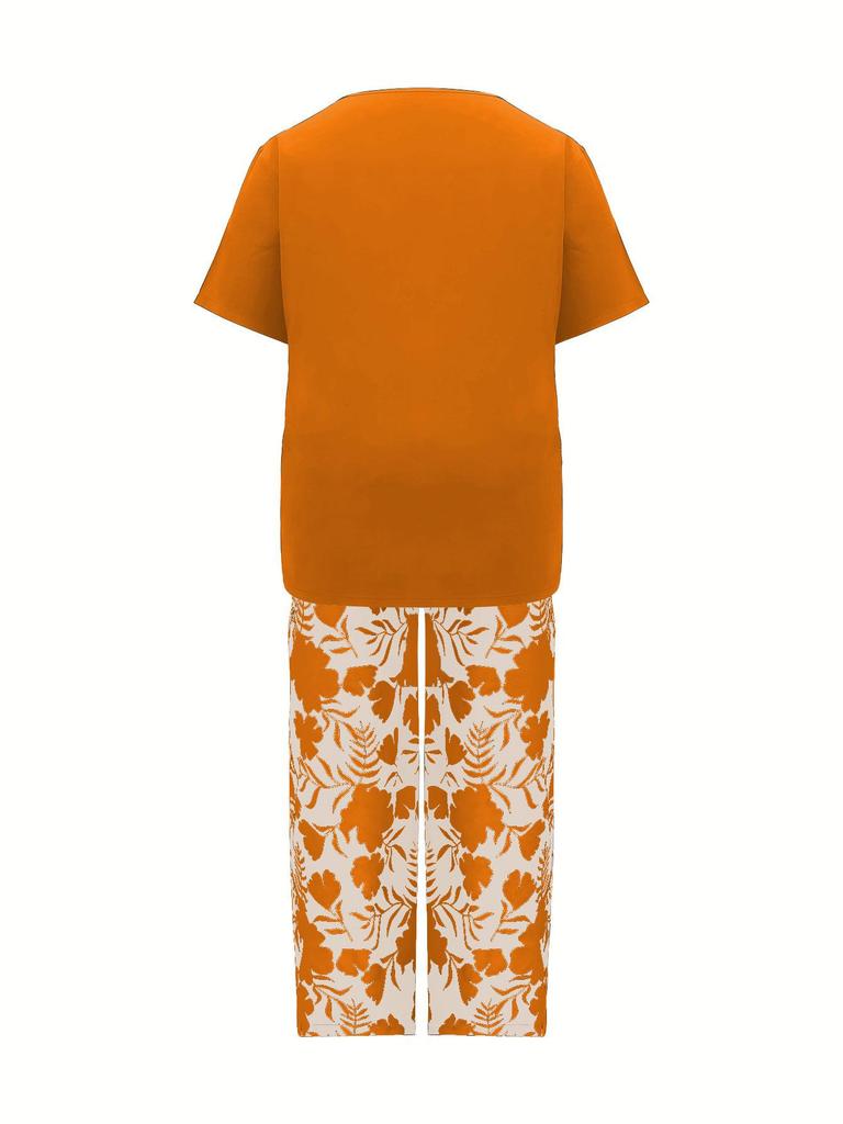 Women's Summer Fashion: Loose Printed Pants & Casual Top Two-piece Set