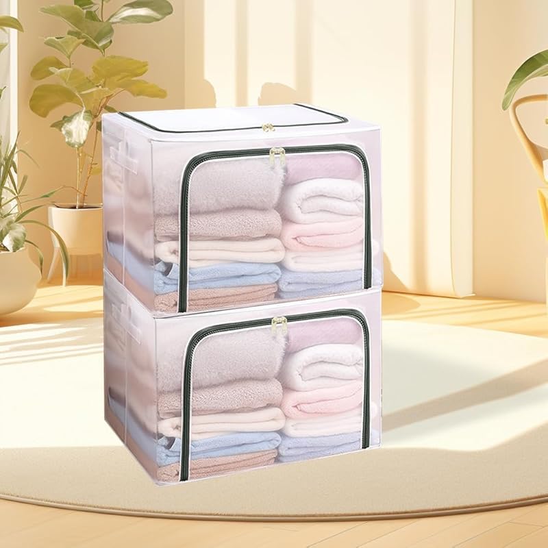 

transparent storage box clothing storage case foldable space saving with handle large capacity 66L With zipper clear storage case PVC waterproof