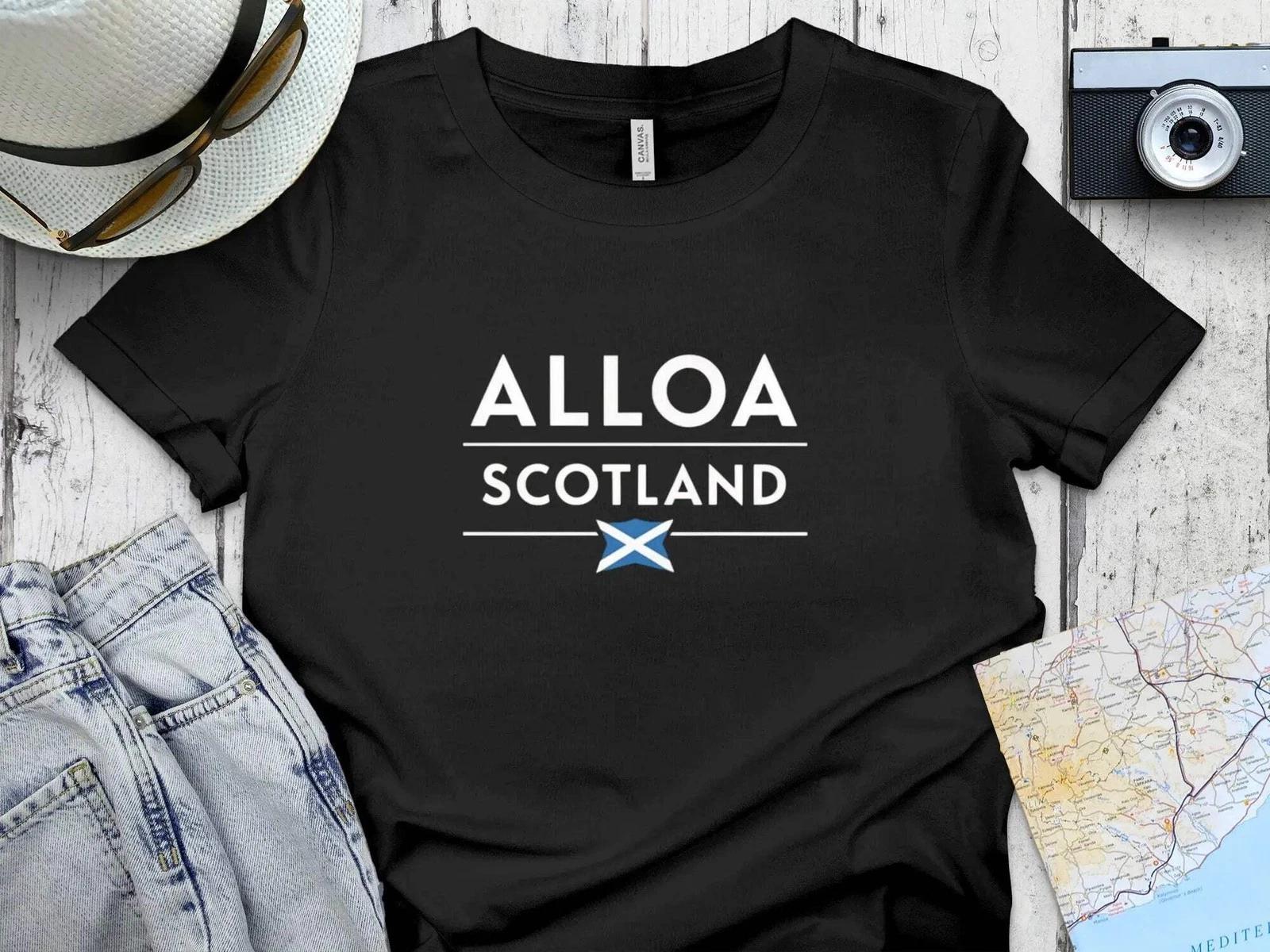 Alloa Scotland with Saltire Flag Graphic Design T-Shirt L