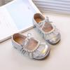 New Sweet Girl Leather Shoe Lace Pleated Children's Flats Elegant Versatile Kids Causal Princess Wedding Party Shoes Soft Bottom