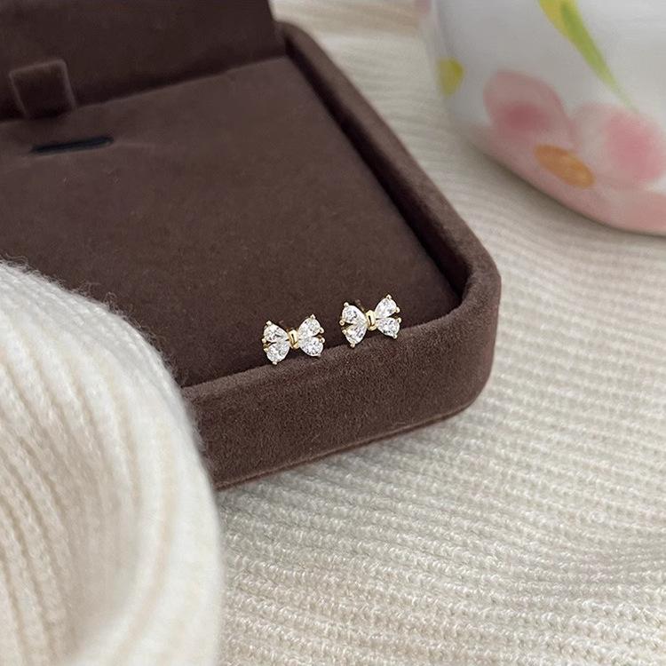 

Sterling Silver Bow and Diamond Stud Earrings S925 Silver