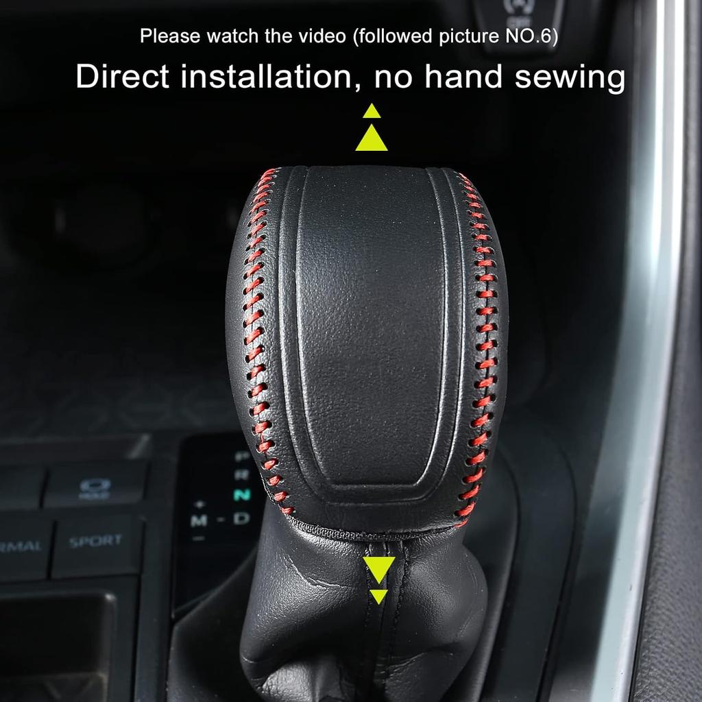 for RAV4 -2025 Gear Shift Knob Cover, Genuine Leather Interior Protective Gear Shift Trim for Toyota Highlander -2025- Red Trim