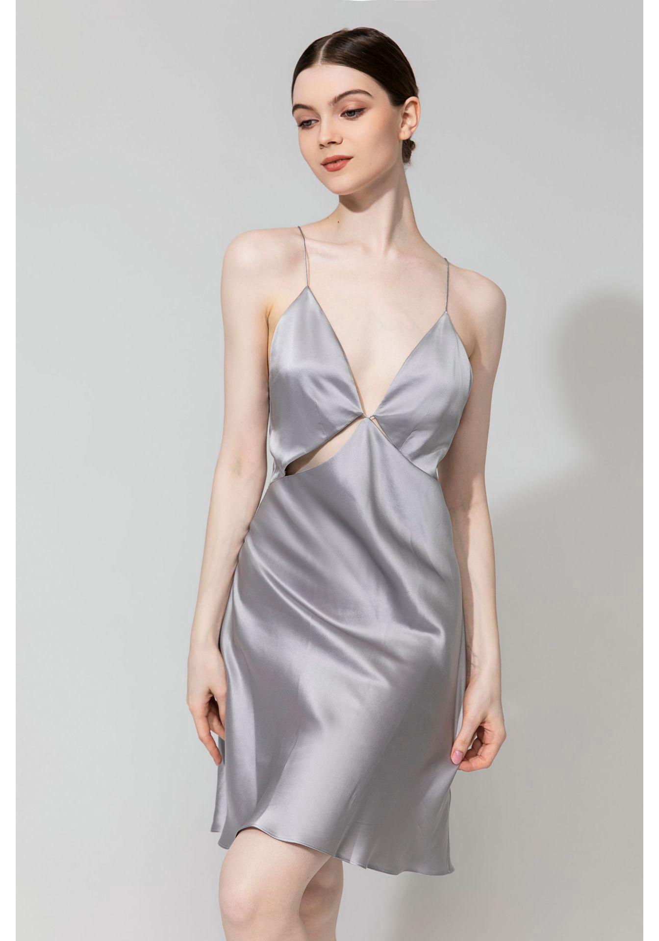 Summer Heavyweight Mulberry Silk Backless Camisole Nightgown for Women S серый