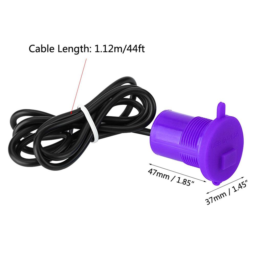 Universal Motorcycle USB Charger Socket Power Supply Port for Mobile Phone Waterproof Purple
