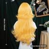 Lolita Stil Helles Gold Langes Lockiges Haar mit Pony, Simulierte Kopfhaut Natürliche Große Welle für Tägliches Cosplay synthetisch