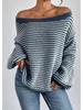 European and American Striped Lantern Sleeve Off-Shoulder Sweater for Women - Autumn/Winter