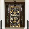Black Gold Birthday Queen Door Cover Banner 71 X 35 Inch Happy Birthday Backdrop Photography Background Decoration for Women Girls Birthday Party