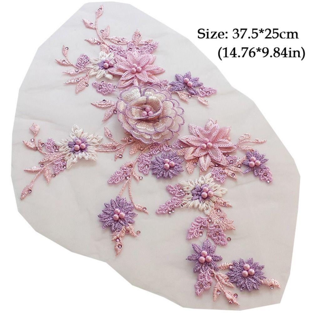 3D Flower Floral Embroidered Patches Pearl Stamen Flower Patches DIY Clothing Decoration