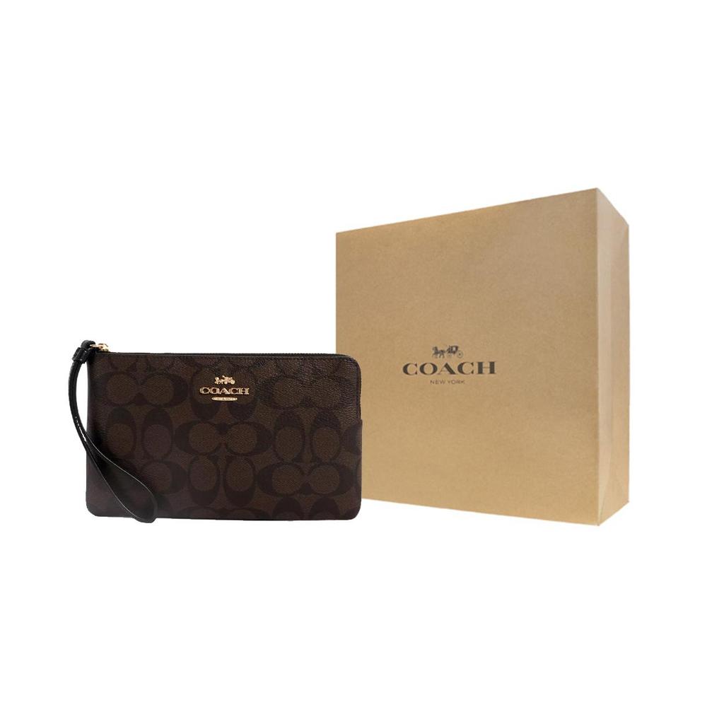 COACH Corner Zip Coated Canvas With Recycled Leather Clutch Wallet Small Women's Gold & Brown & Black CS438-IMAA8