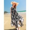 Sancai 2025 Summer Floral Spaghetti Strap Ruffle Maxi Dress