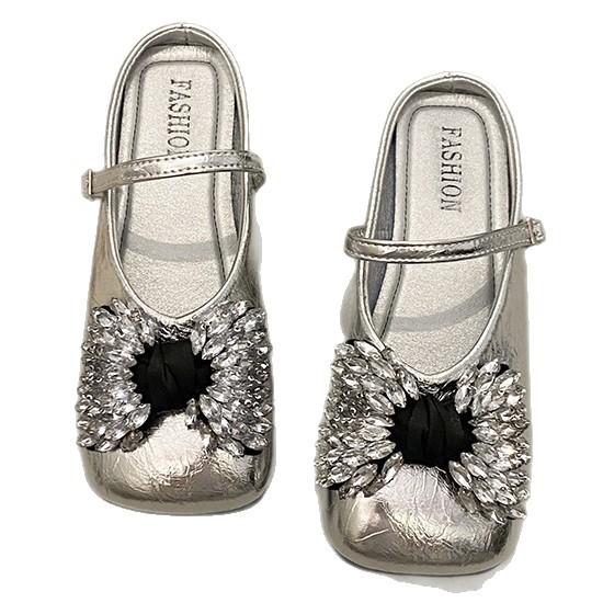 Rhinestone one-word buckle with bow half-drag single shoes women's 2025 summer new versatile square head comfortable soft bottom bag head