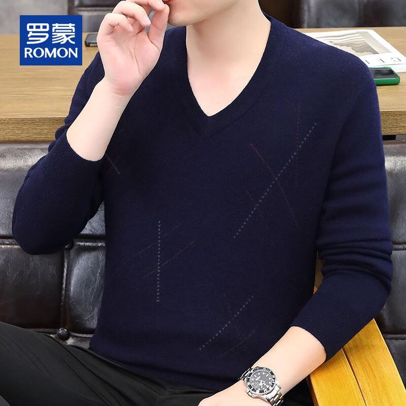 ROMON Men's 100% Pure Wool V-Neck Sweater
