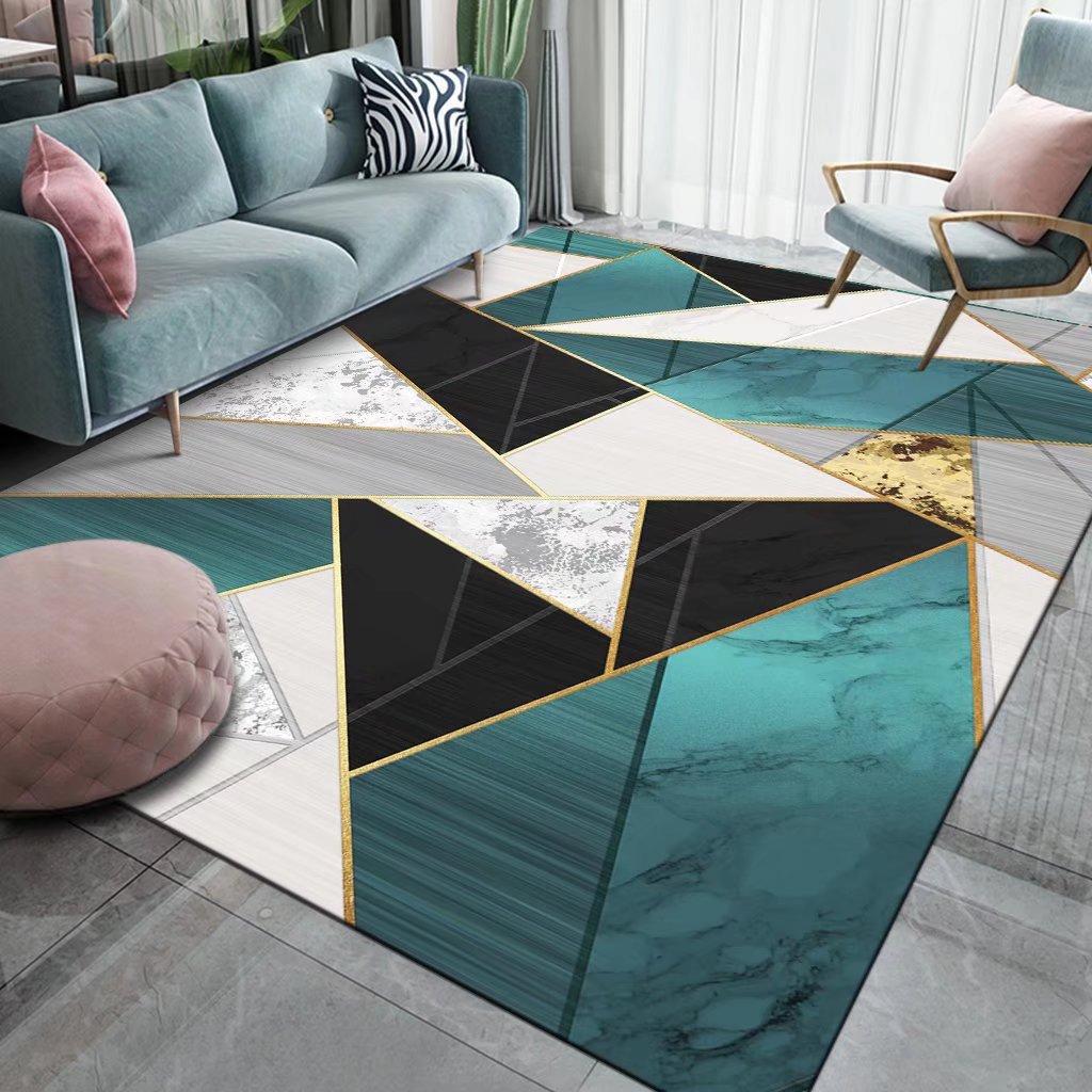 Gold Marble Modern Luxury Living Room Carpet Green Geometric Bedroom Home Non-slip Floor Mat Washable Cloakroom Large Area Rugs
