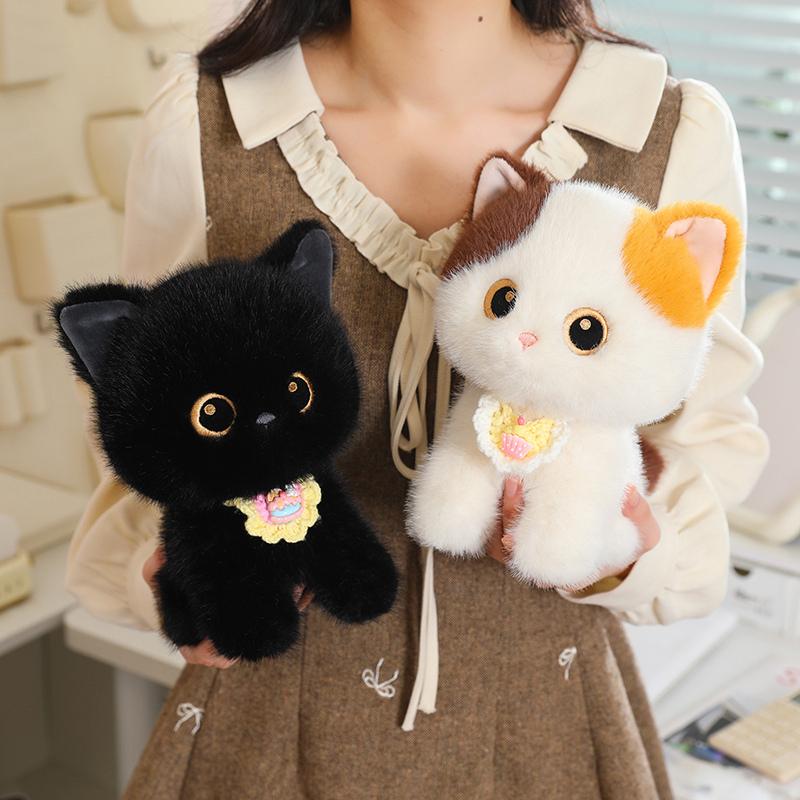 Kawaii Round Cat Plush Toy Soft Stuffed Animal Black Cat Plush Kitten Doll Pillow Gift for Girls Kids Children Home Decoration