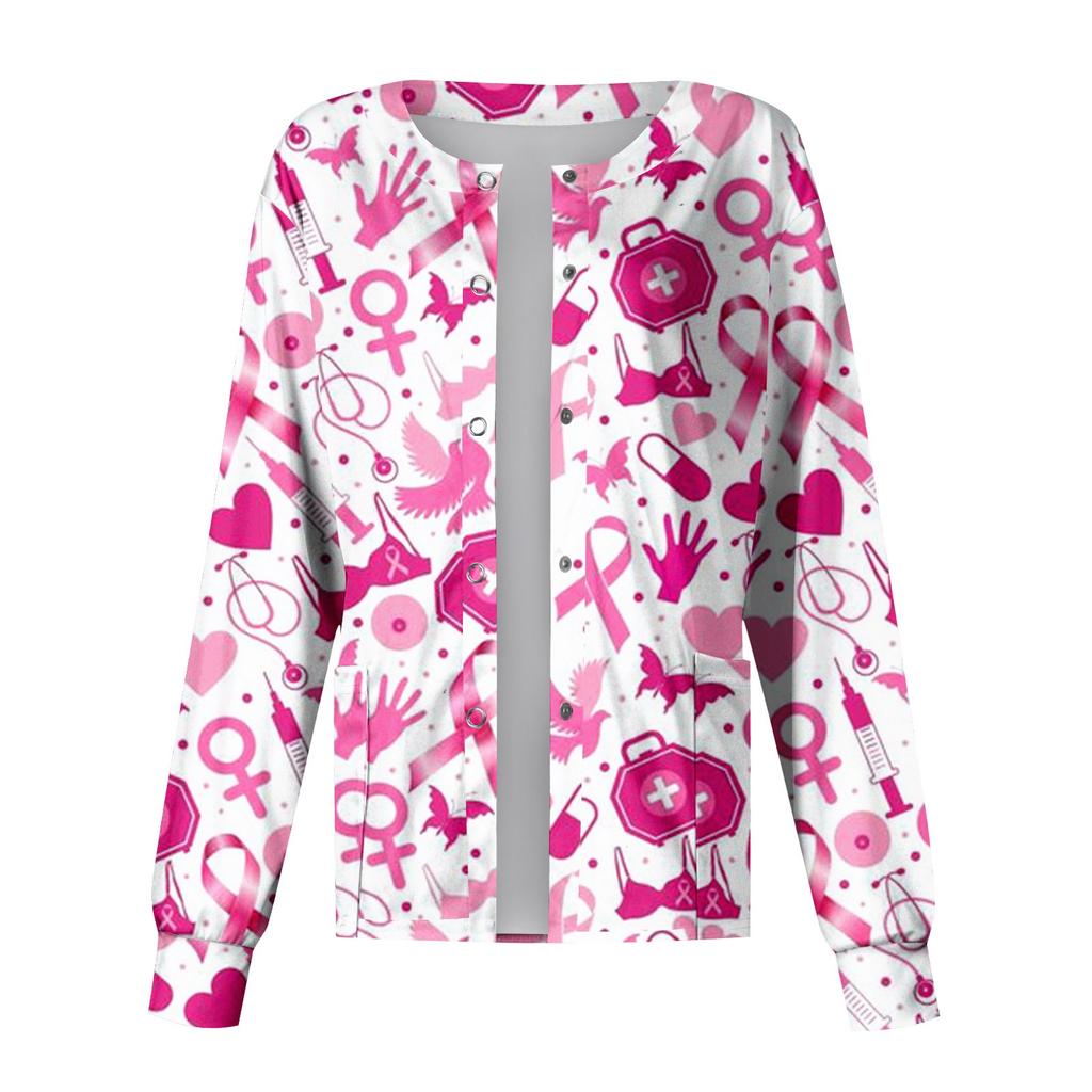 Kvinner langermet mønsterlomme Fungerer Halloween-trykk Stående krage Enkeltspent beskyttelsesoverall Cardigan jakke Topp