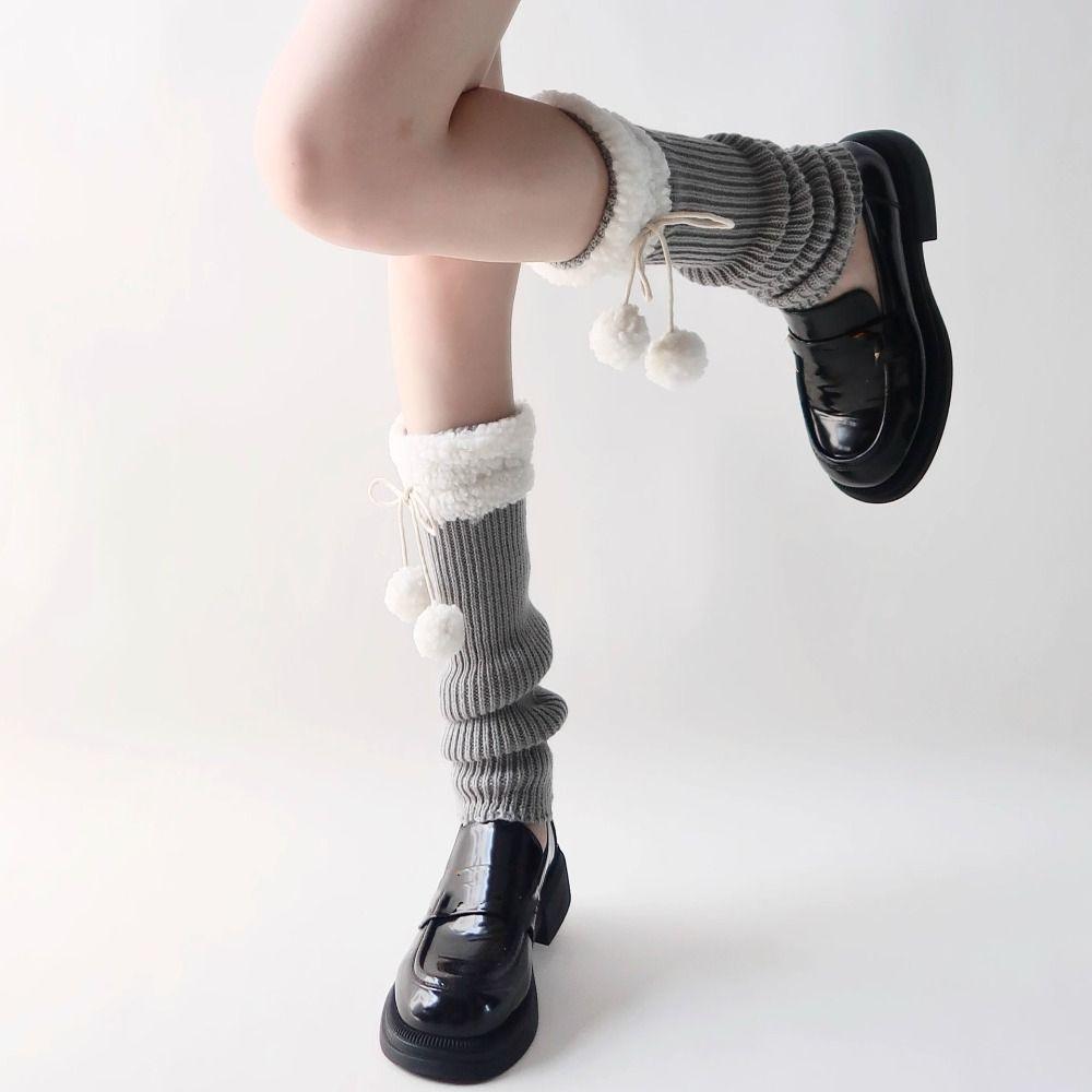 Lamb Wool Knitted Leg Warmers Furball Leg Cover Unique Ruffle Socks Winter