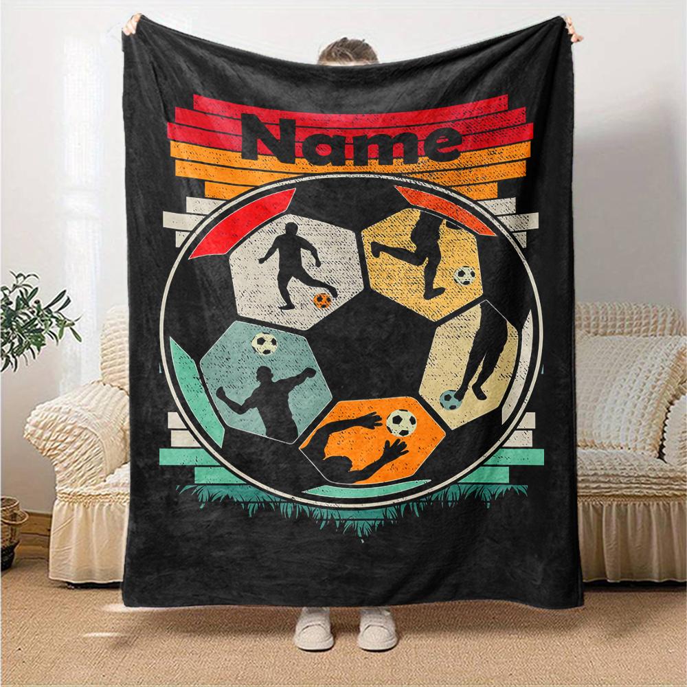 Custom Name Soccer Theme Printed Blanket - Perfect for Couch, Bed, Travel & Outdoor Use | Machine Washable, Cozy & Durable.