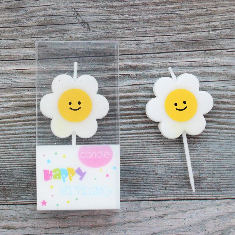 New Single Korean Style Small Fresh Yellow Smiling Face Sunflower Birthday Party PVC Boxed Candle