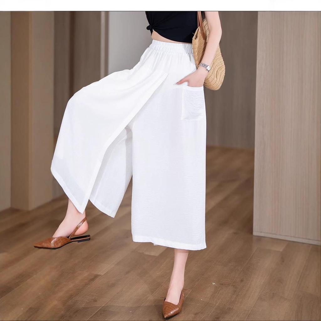 Women's Thin Loose High-Waisted Split Summer-Fall Relaxed Wide-Leg Skirt Pants