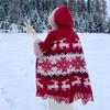 Tassel Thickened Fleece Plaid Shawl Cloak Retro Imitation Rex Rabbit Hair Collar Hooded Jacket Cloak