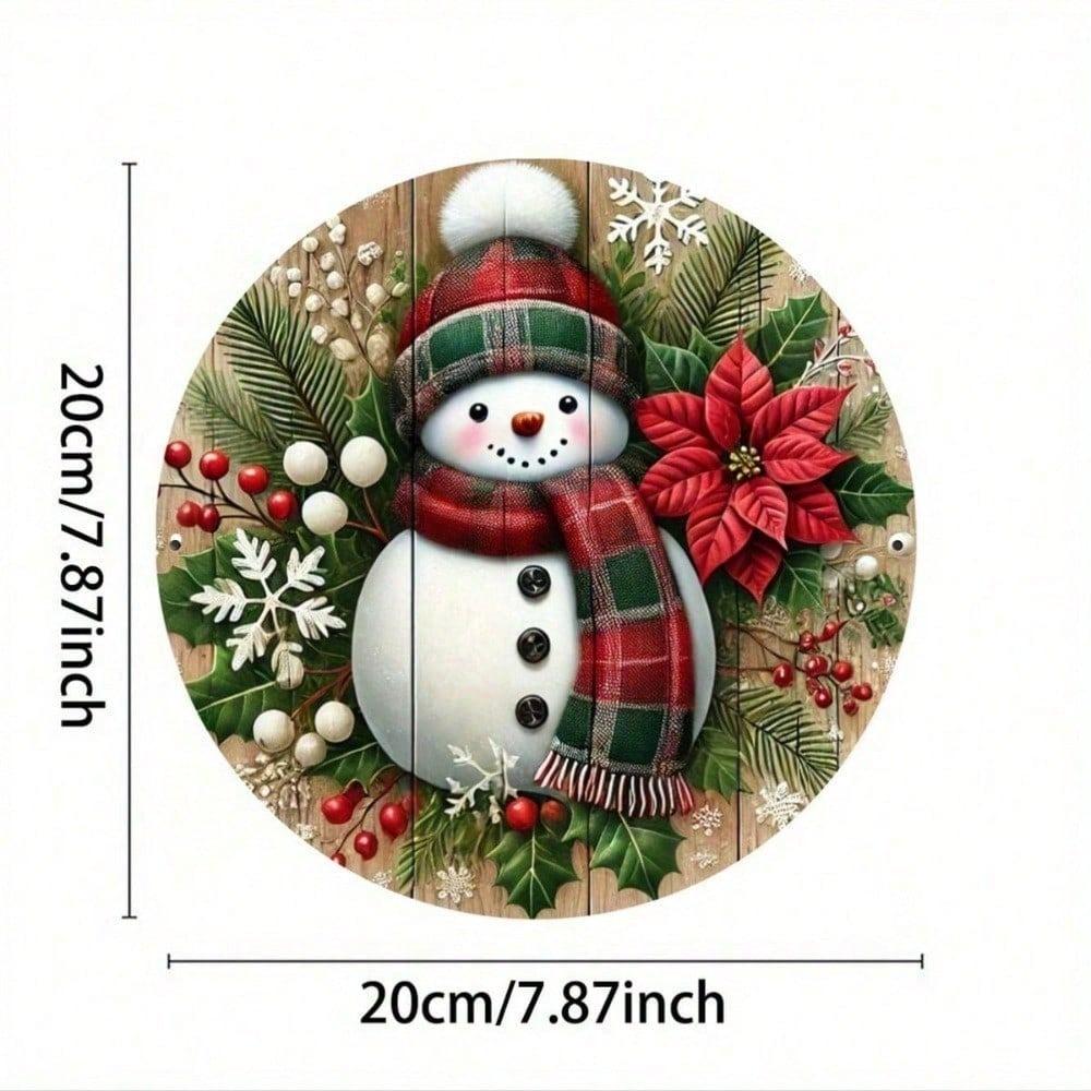 Flaches Bedrucktes Metall Schneemann Schild 8x8 Zoll Rundes Blech Wandkunst Zuhause Bar Cafe Dekor