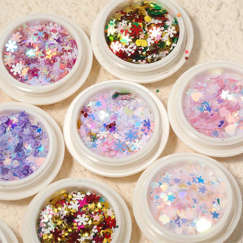Christmas Gift Hollow Out Gold Nail Glitter Sequins Snow Flakes Mixed Design Decorations For Nails Art Pillette Nail Accessories