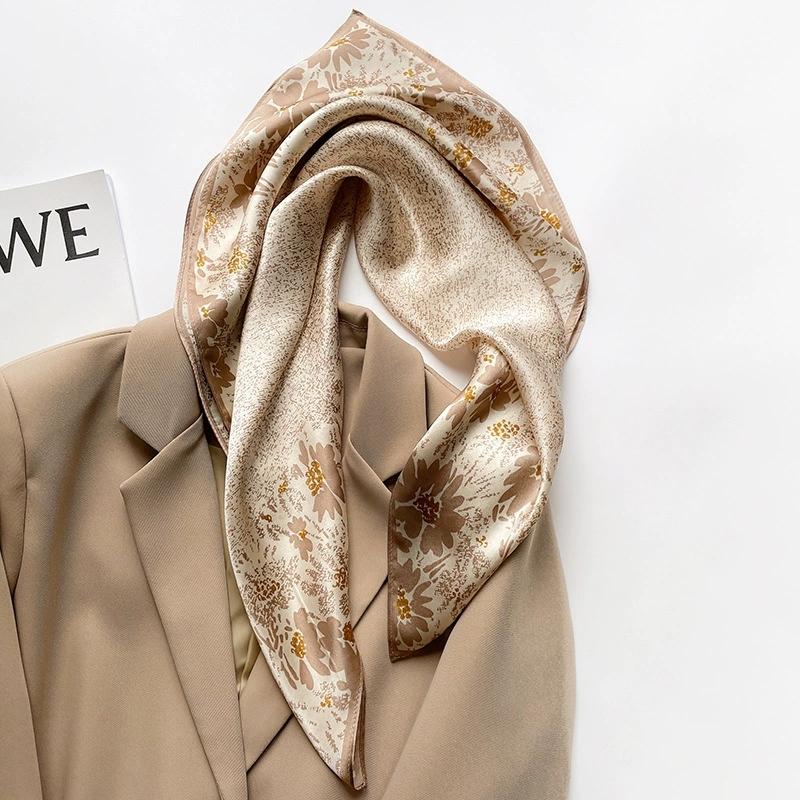 65Cm SpringAutumn Fashion Silk Small Square Scarf For Women Printed Decorative Silk Shawl Elegant Bandana Head Scarves