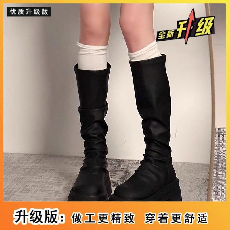 Popular long boots women's 2025 new autumn thin thick-soled knee-high knight boots small long boots