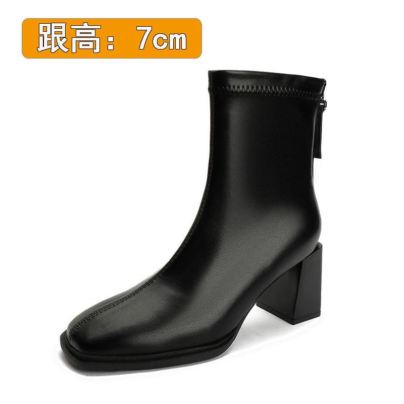 Wow custom~ high heel short boots thick heel fashion boots soft leather spring and autumn single boots square head thin boots