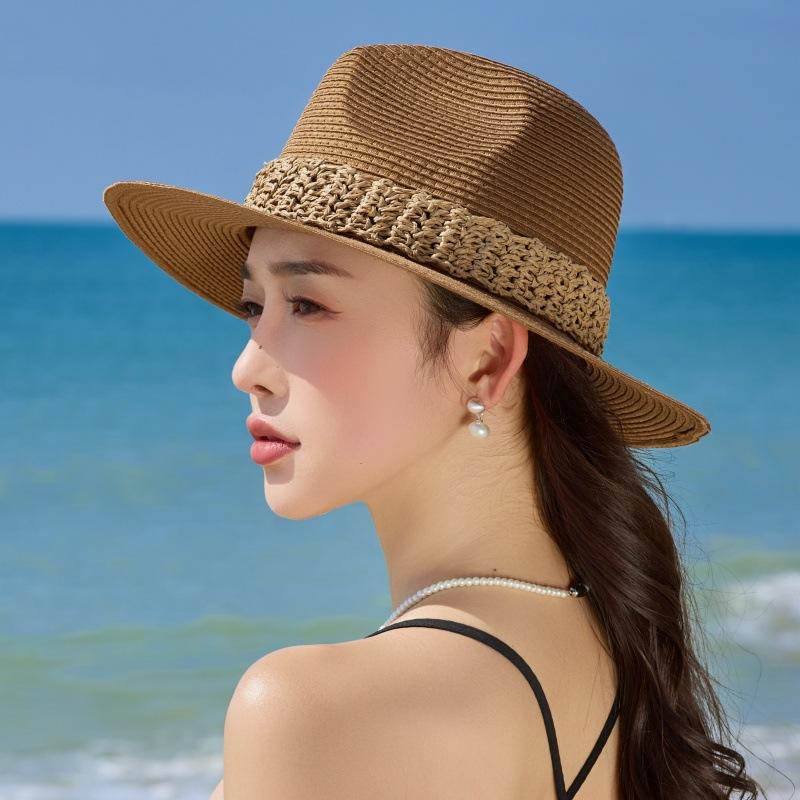 Vintage Female Lafite Straw Hat Vacation Beach Hat Shading Big Brim Outdoor Outing Sun Hat Sun Hat