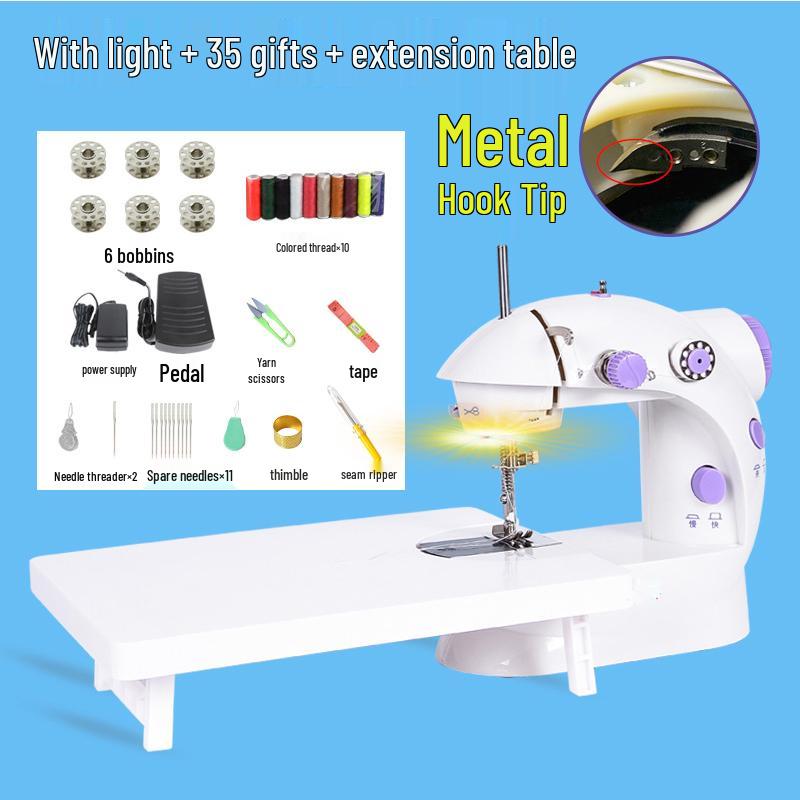 202 Electric Mini Desktop Sewing Machine with Micro Foot Pedal for Thick Fabrics