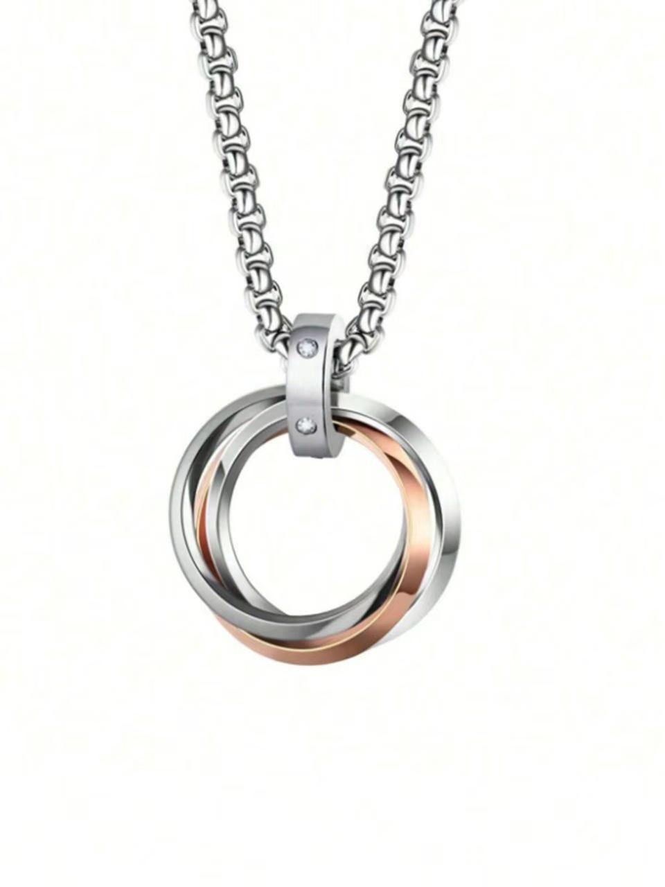 Unisex Titanium Steel Three-Ring Interlocking Hip Hop Necklace - Trendy & Versatile Pendant