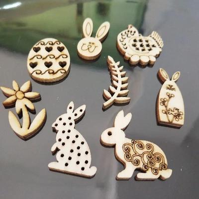 50pcs Wooden Easter Ornaments Craft Assorted Unfinished Wood Easter Egg Bunny Chick Tulip Cutouts Hang Tags for Party Decoration