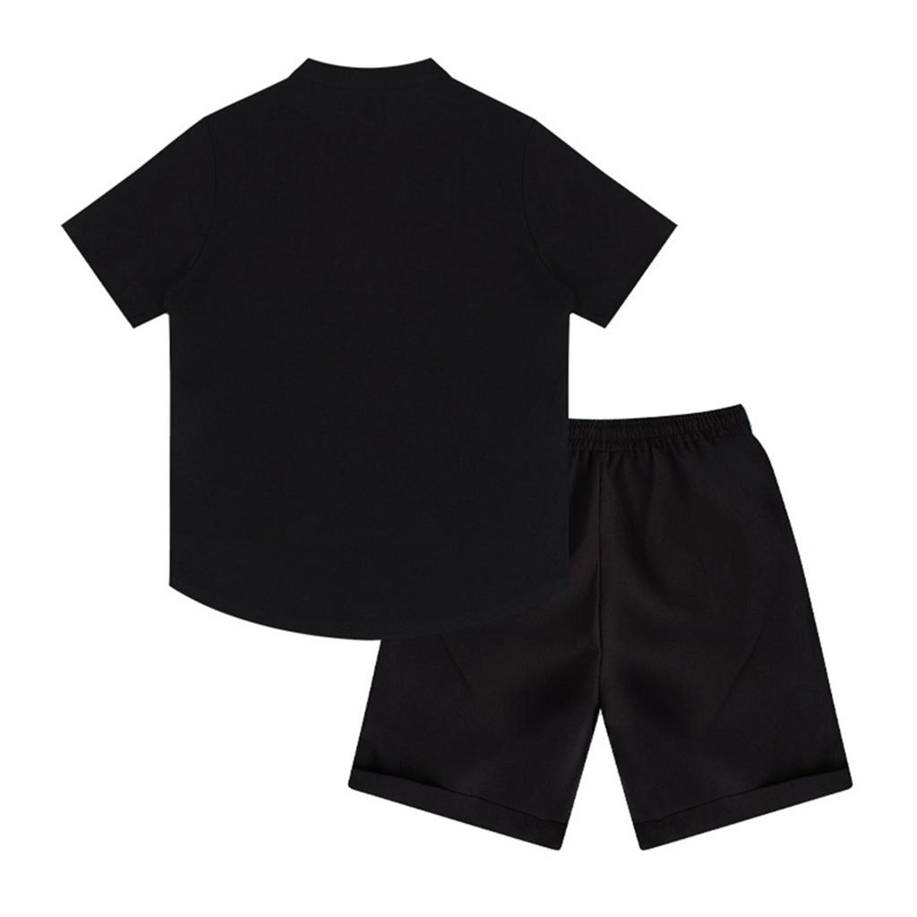 Men's Summer Solid Color Loose Short Sleeve Button Collar Top Shorts Set
