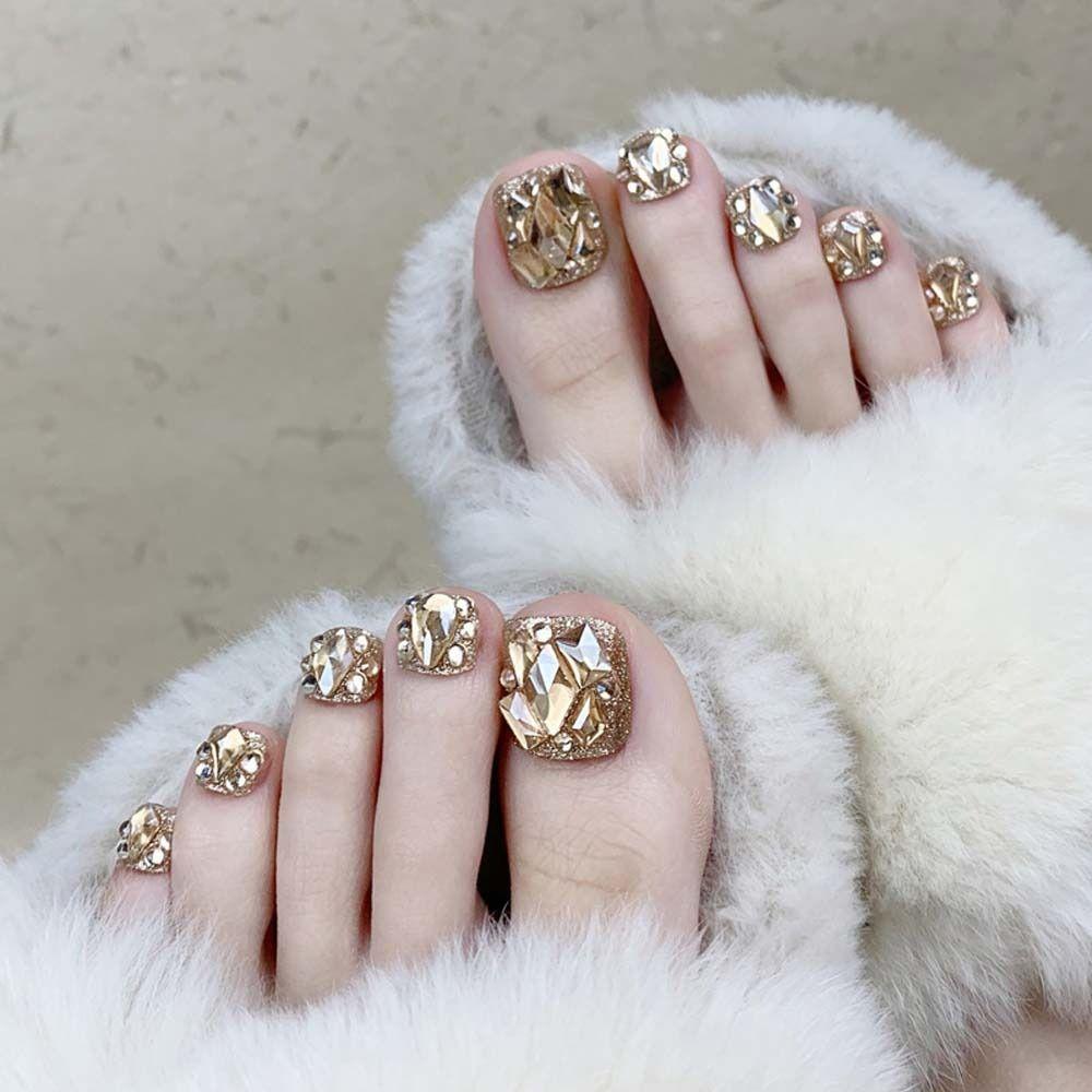 Luxury  False Toenails Rhinestone Fake Toenails Full Cover False Nails Short Nails Patch
