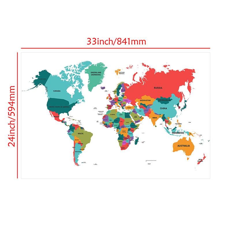 Modern Colorful World Map Poster Wall Art Print Minimalist Political Map Decor for Living Room Office Classroom Home Decoration Unframed
