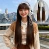 Douyin Lace Bow Headband Long Straight Wig for Girls - Black Full Cover Hairstyle