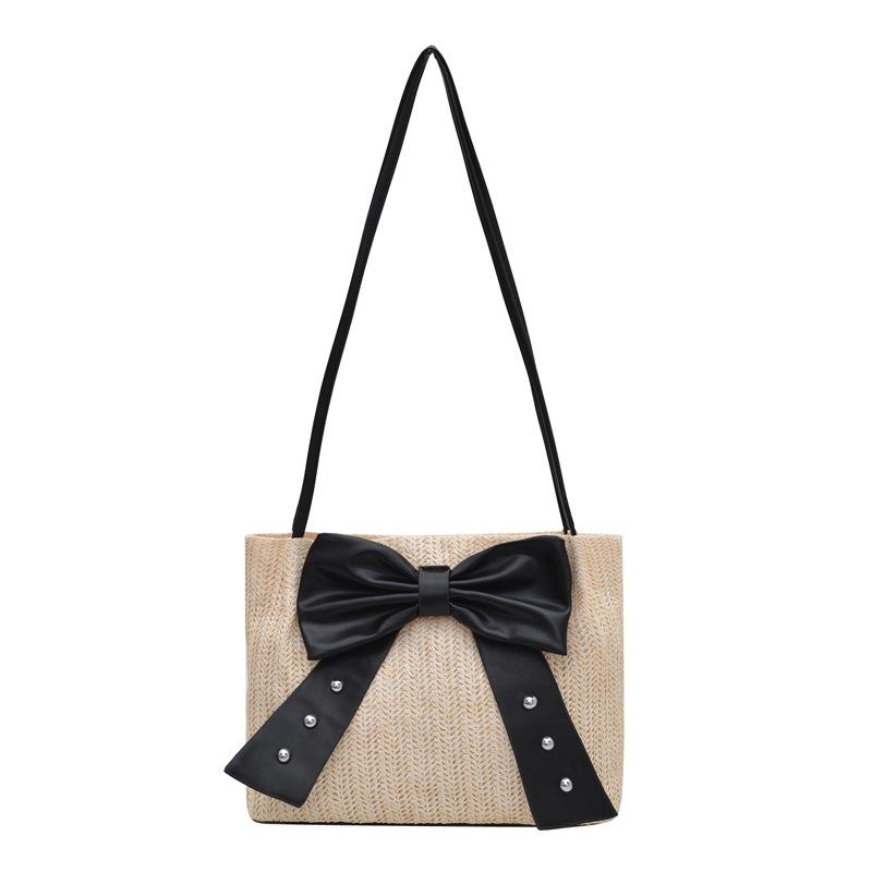 Trend large-capacity bow tote bag new fashion woven shoulder bag casual simple bag
