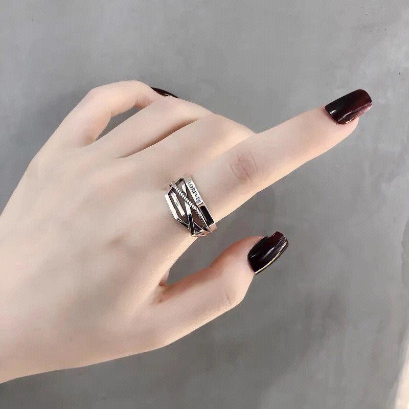 BELLA BOX Vícevrstvý prsten s překříženými liniemi a nápisem Eternal, korejská verze, imitace stříbra S925, thajské stříbro, trendový prsten na ukazováček, otevřený prsten pro ženy