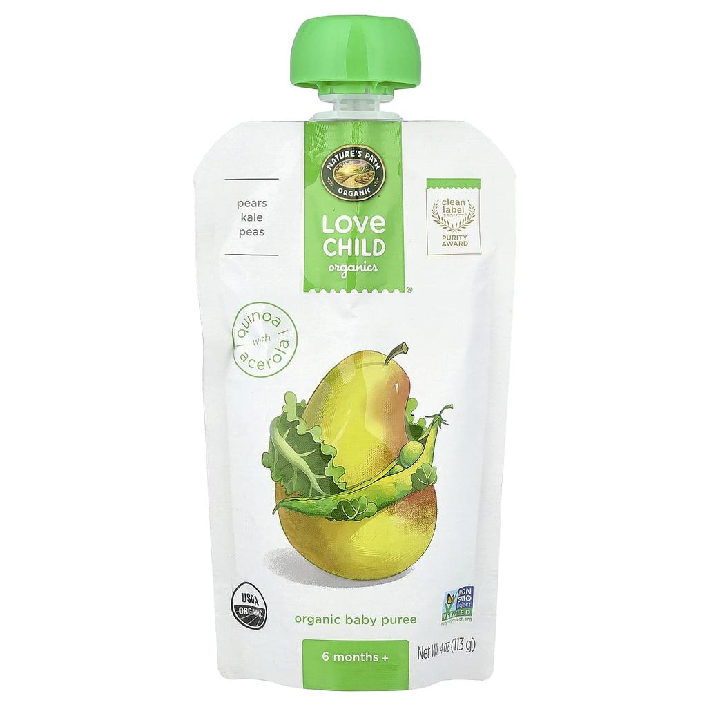 Love Child Organics, Nature's Path, Organic Baby Puree, 6+ Months, Pear, Kale, Peas, 4 Oz (113 G)