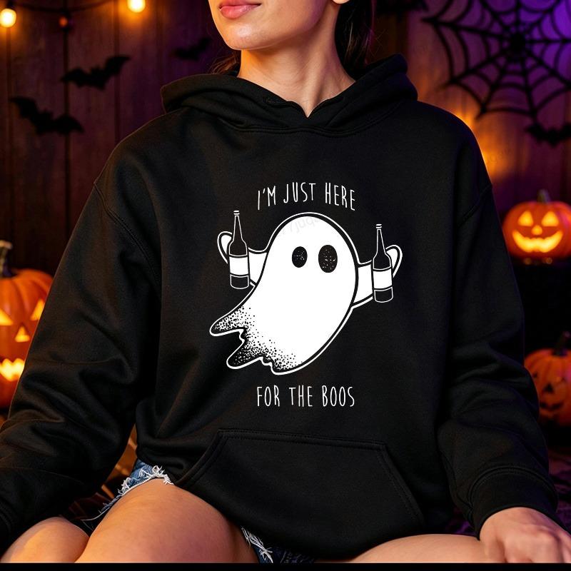 I'm Just Here for Halloween Party Men's Women Hoodies Halloween Drinking Funny Ghost Beer Sweatshirt Gift