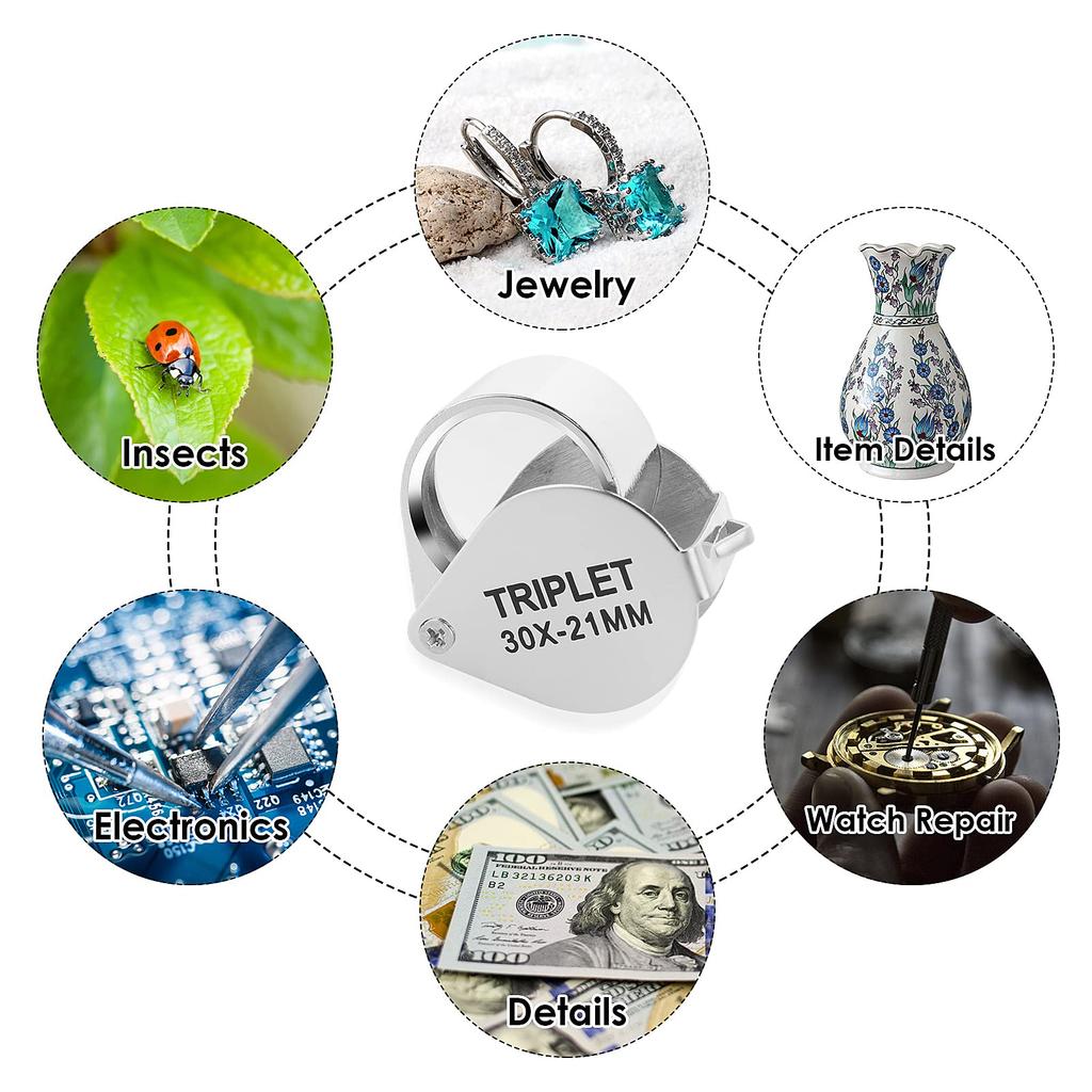 10X 20X 30X Jewelers Loupe Pocket Magnifying Glass Folding Jewelry Magnifier Mini Diamond Coins Lupa Eye Loop Reading Glasses