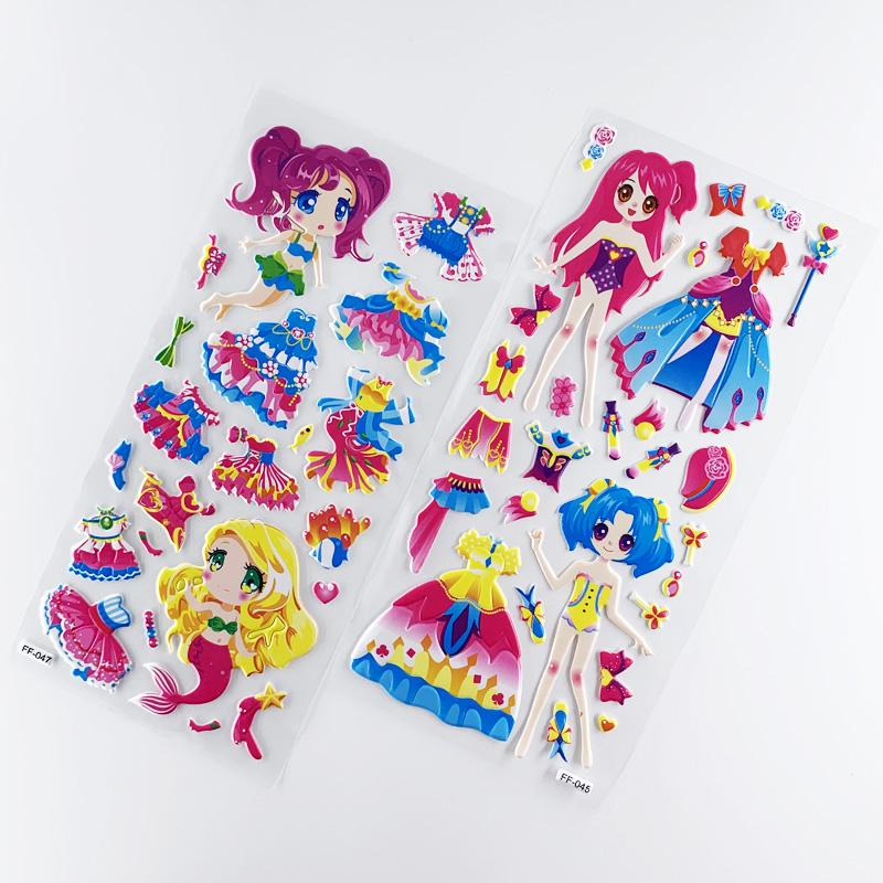 4 Blatt/Set Anzieh-Mädchen Muster Cartoon Aufkleber Kinder Notizbuch 3D Puffy Bubble Aufkleber Etikett für Mädchen Geschenk
