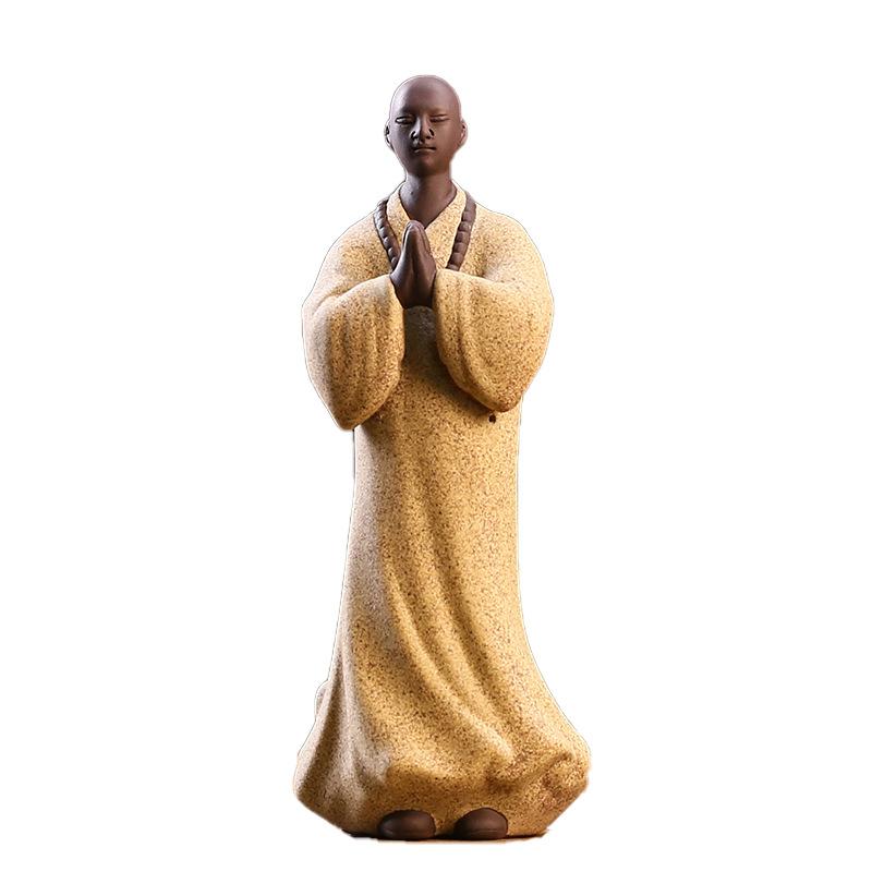 Zen Ceramic Purple Sand Boutique Tea, Pet Little Monk Figure Decoration, Creative Desktop Landscape Decoration