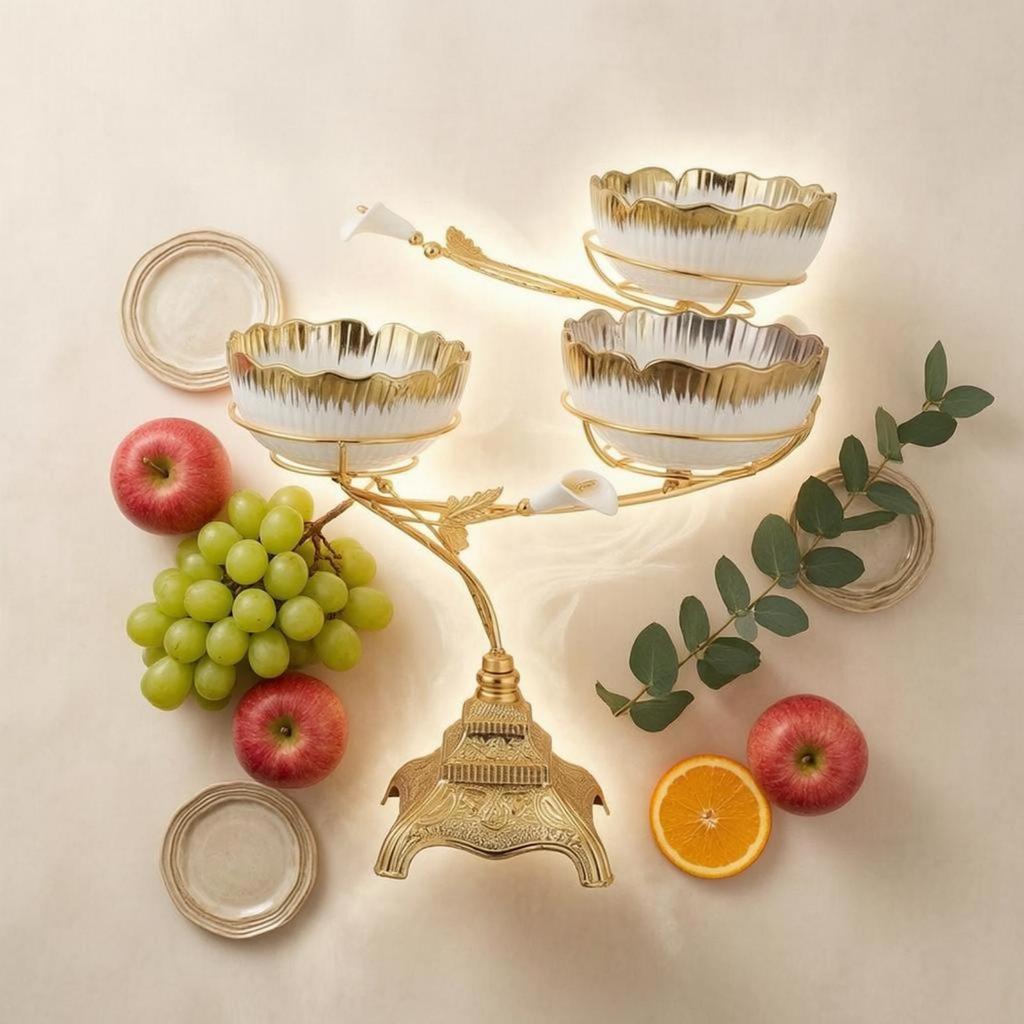 Three-Tier Fruit Tray Sculpted Base Table Decoration Tiered Design