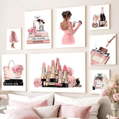 Blume Parfüm Lippenstift Buch Mode Make-Up Nordic Poster Und Drucke Kunst Leinwand Malerei Wand Bilder Für Wohnzimmer Dekor