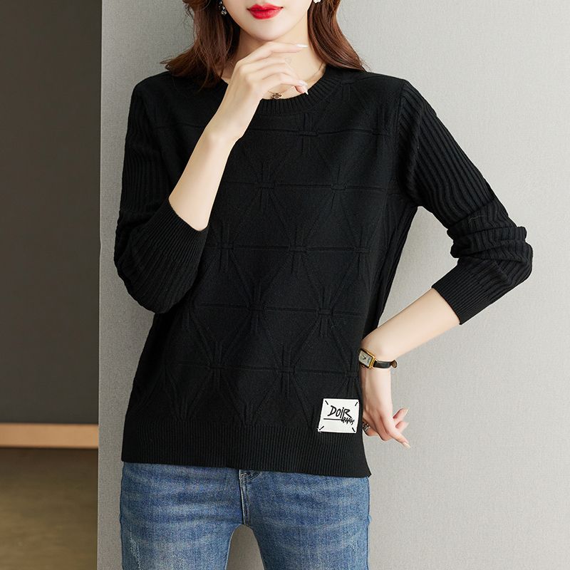 Fall Winter Women Plus Size Sweater Loose Short Pullover Knitwear Sweater Jacquard Crew Neck Stretch Jumper Knit Top