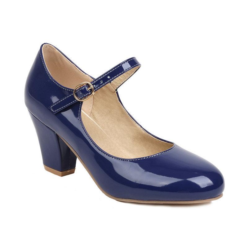 Damen Mary Jane High Heels 9 Farben Lackleder Runde Spitze Pumps Party Büro Hochzeit Schuhe Übergröße 34-48
