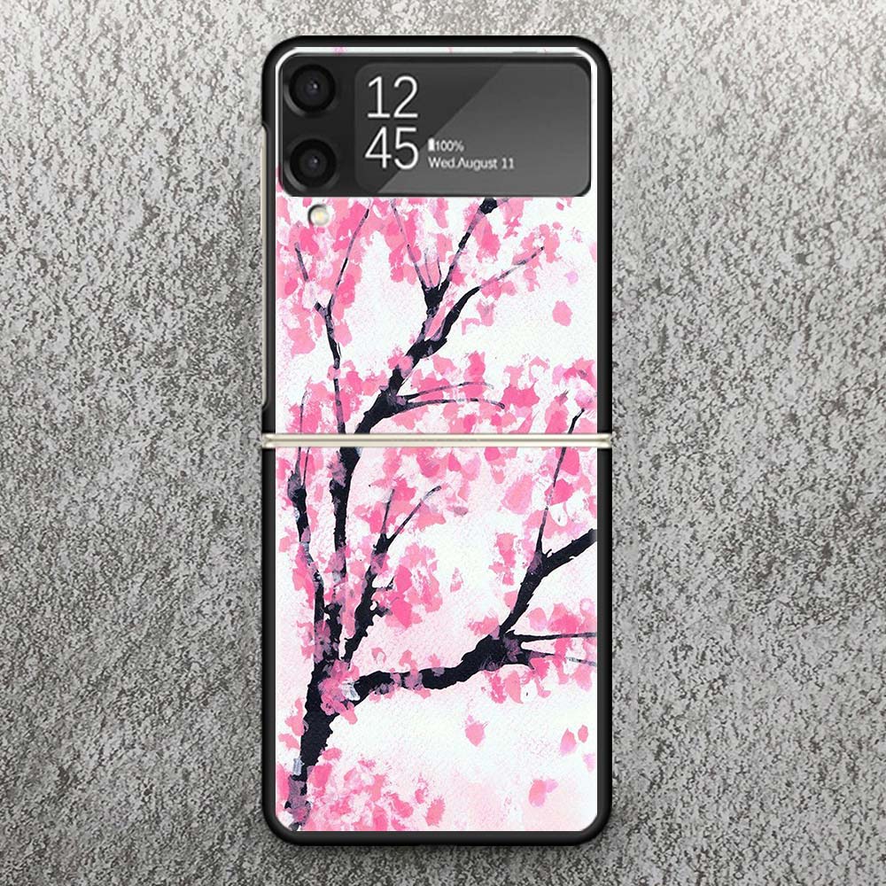 Cherry Blossom Tree Print Case For Samsung Galaxy Z Flip 3 4 5 6 7 5G Phone Shell Flip7 Flip6 Flip5 Flip4 Flip3 Pattern Cover Ga